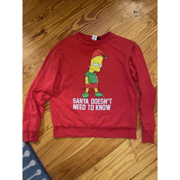 The Simpsons Bart Christmas Sweatshirt Santa Doesn't Need To Know Men’s Size M - Picture 1 of 4